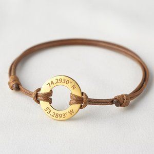GPS Bracelet Leather Coordinates Bracelet Leather Bracelet Personalized Gift